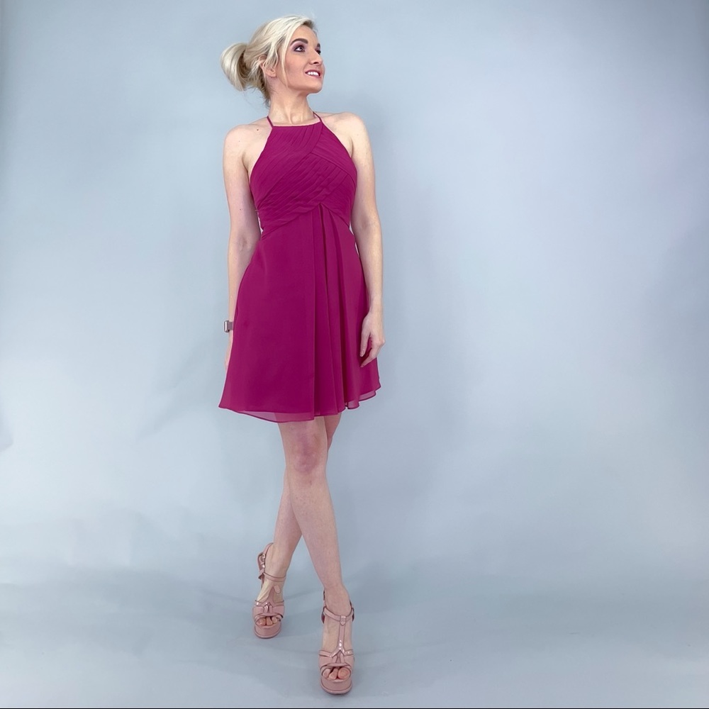 Azazie Halter Cocktail Bridesmaid Dress - Picture 2 of 14
